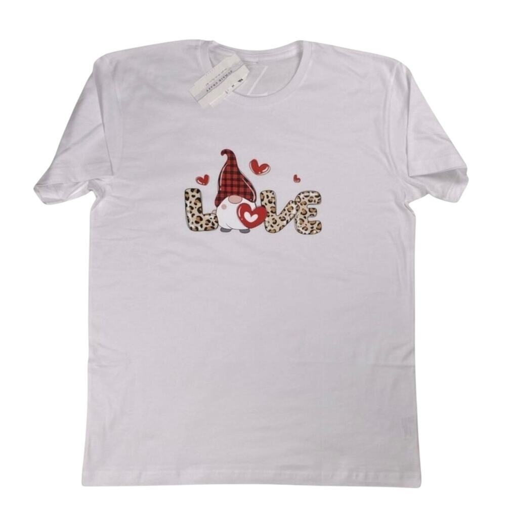 Love Gnome Valentine’s Day Shirt | Unisex L | 100% Cotton Funny Graphic Tee